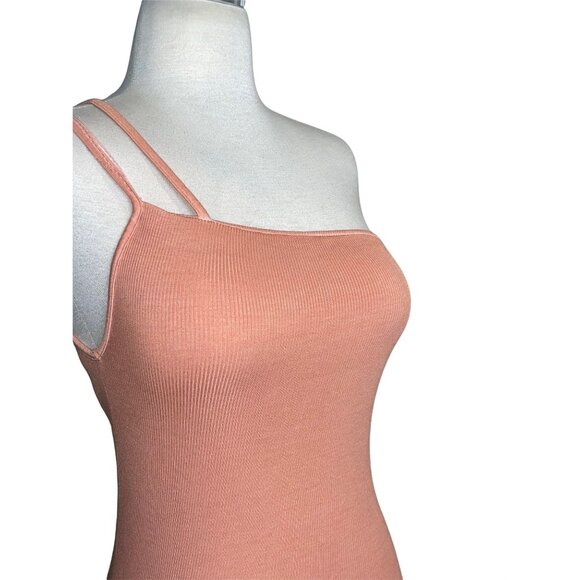Enza Costa Silk Rib Asymmetrical Mini Dress in Peach Beige XSmall New Womens - Picture 6 of 13